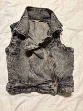 Vintage Y2K HWY Jeans Acid Wash Studded Moto Vest Gray CyberCore M